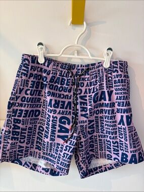 Homoco Graphic Text Swim Shorts - Purple & Navy swim trunks men’s size small